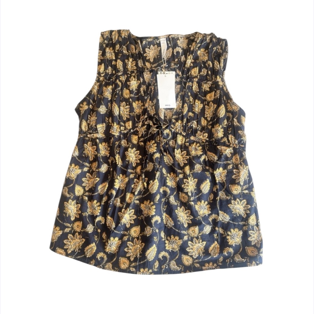 Mango womens tank top Size 2 yellow floral‎ sleeveless